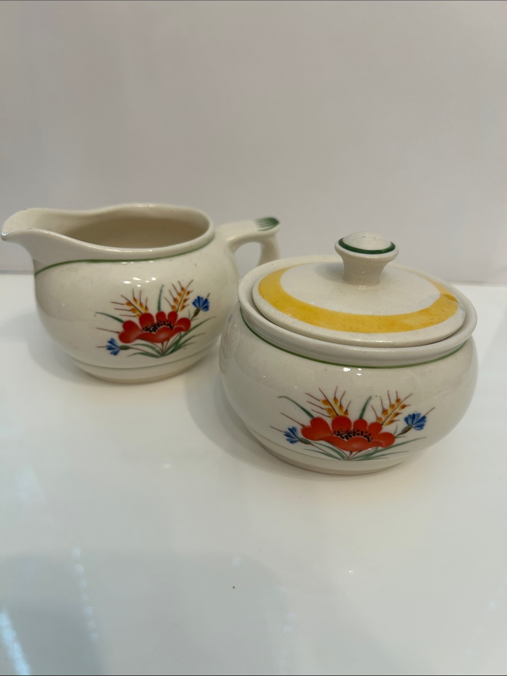 Vintage Arabia Finland Ceramic Kesa Lidded Sugar and Creamer